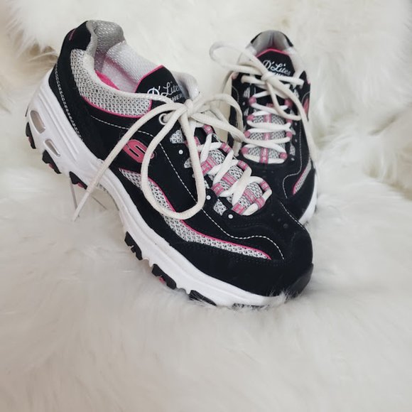 Skechers Shoes - Skechers D'Lites Womens Athletic Shoes 6.5 Black Pink Leather Memory Foam